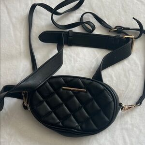 Aldo Black Quilted Belt Bag with Crossbody Strap and Gold Accents